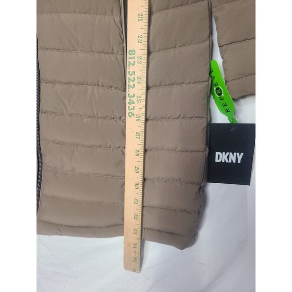 DKNY Jacket Womens Small Taupe Tan Full Zip Hooded Puffer Trench Coat NWT - Picture 8 of 13